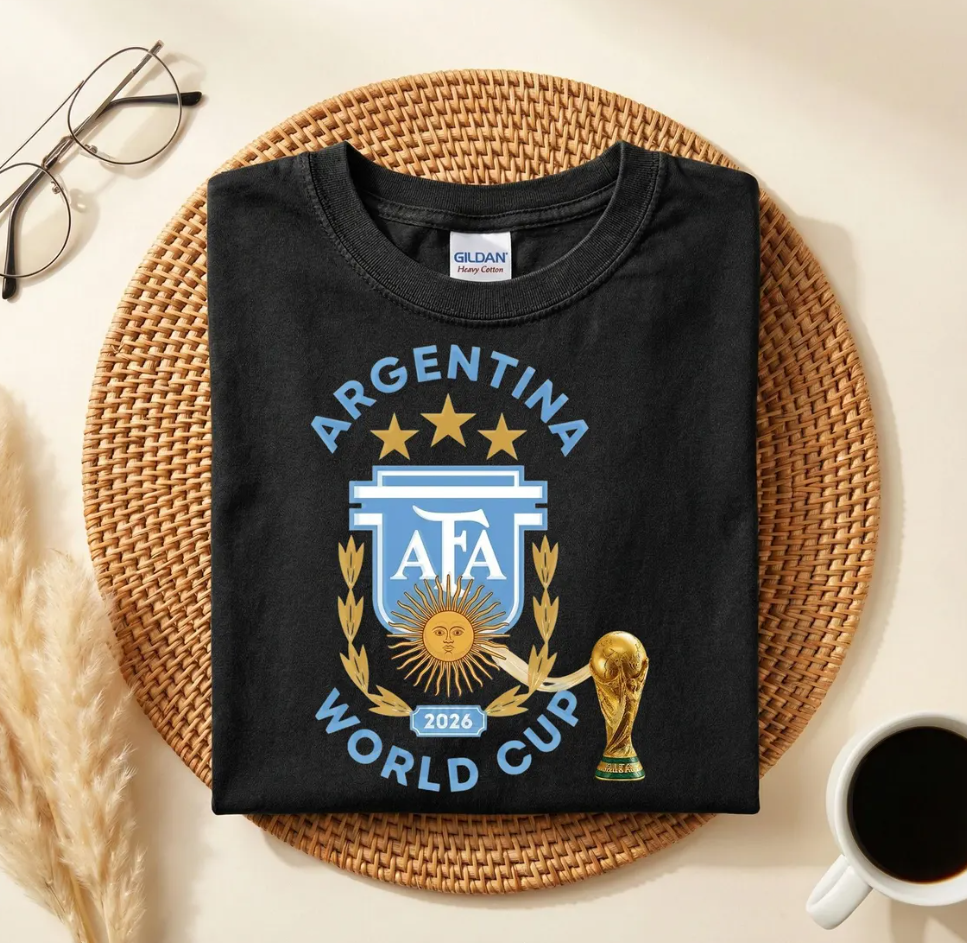 Argentina AFA World Cup 2026 Trophy T-Shirt, Argentina Soccer Fan Shirt, Argentina 3 Stars Champion Gift, World Cup 2026 Tee