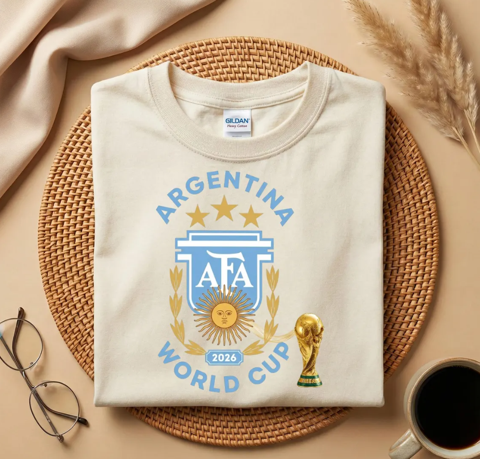 Argentina AFA World Cup 2026 Trophy T-Shirt, Argentina Soccer Fan Shirt, Argentina 3 Stars Champion Gift, World Cup 2026 Tee