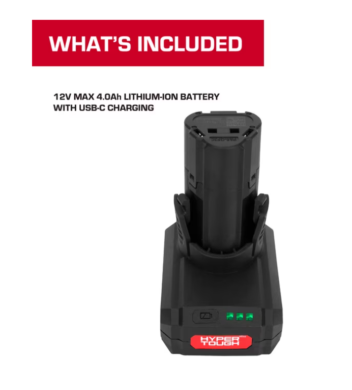 Hyper Tough 12V Lithium-Ion 4.0Ah Rechargeable Battery