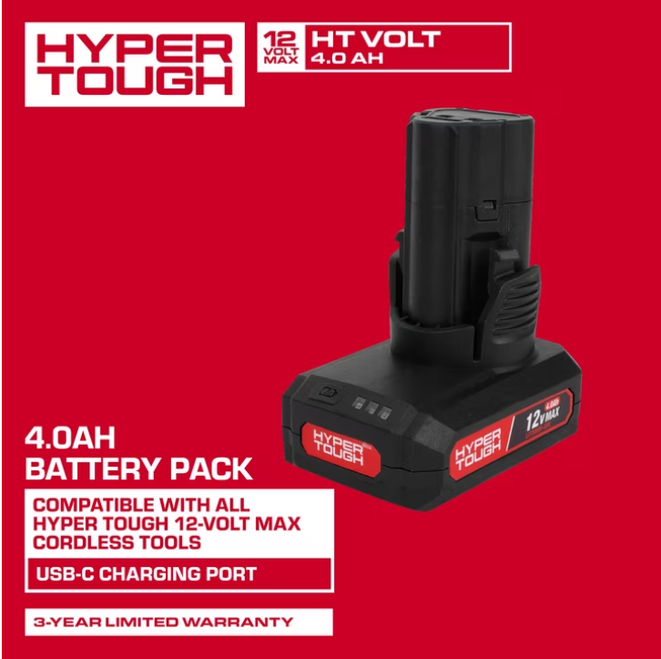 Hyper Tough 12V Lithium-Ion 4.0Ah Rechargeable Battery