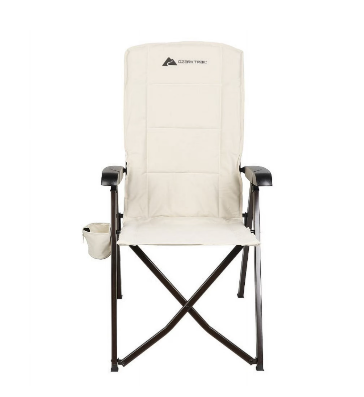 Ozark Trail Glamp High Back Reclining Lounge Chair with Adjustable Armrests, Creme