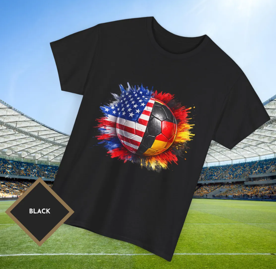 USA vs Germany Soccer Shirt, World Cup Football Fan Tee, USA Germany Flag Soccer Ball T Shirt, Soccer Match Fan Gift