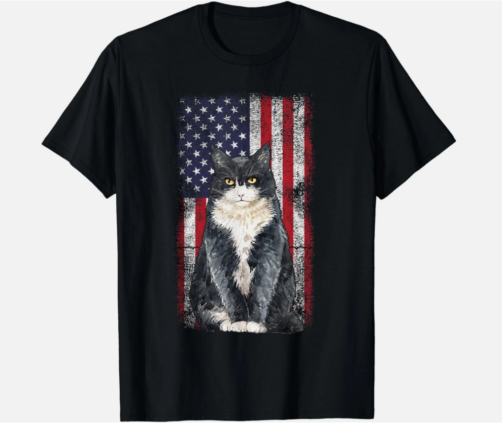 Patriotic tuxedo cat 4th of July Vintage US American Flag Gift Unisex T-Shirt