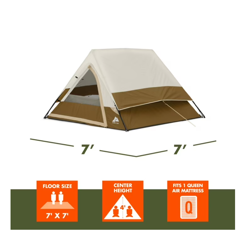 Ozark Trail 7' x 7' 3-Person A-Frame Tent, 13.44 lbs