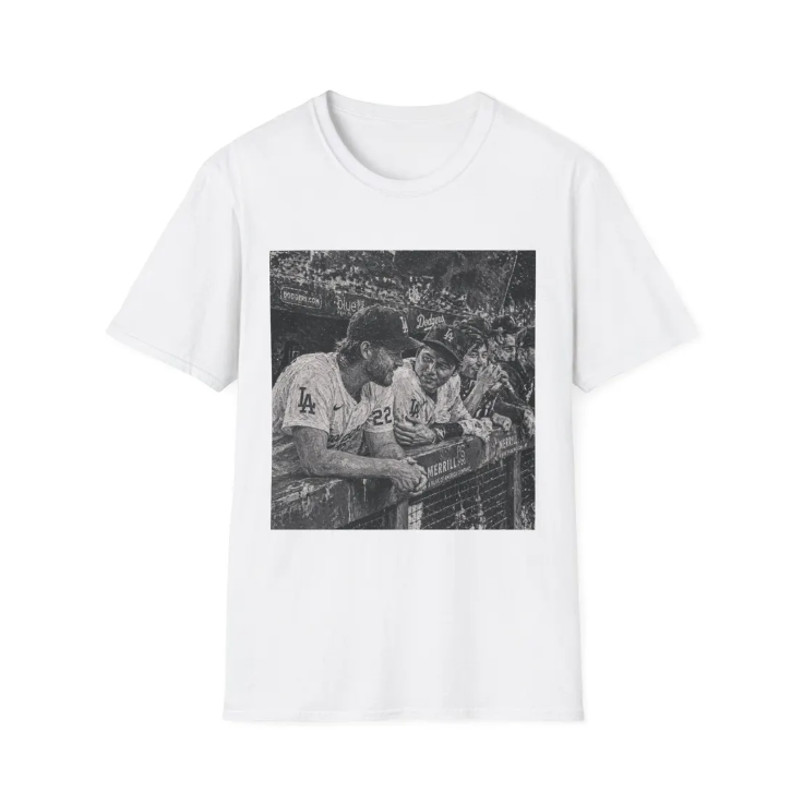 Baseball Players Ohtani Kershaw Abstract Photo T-Shirt Vintage Black & White Dodgers Stadium Image