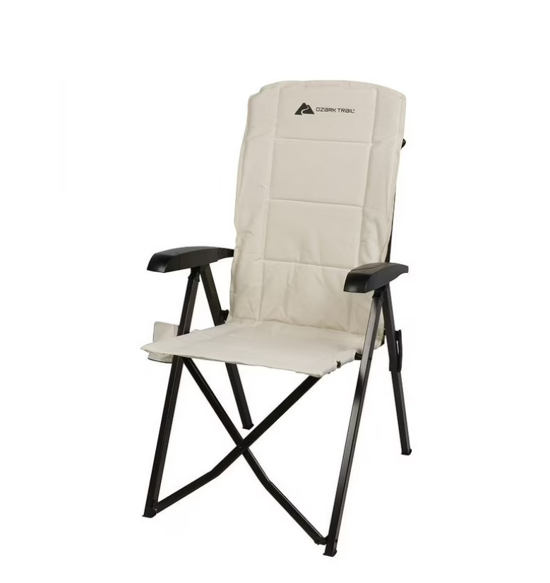 Ozark Trail Glamp High Back Reclining Lounge Chair with Adjustable Armrests, Creme