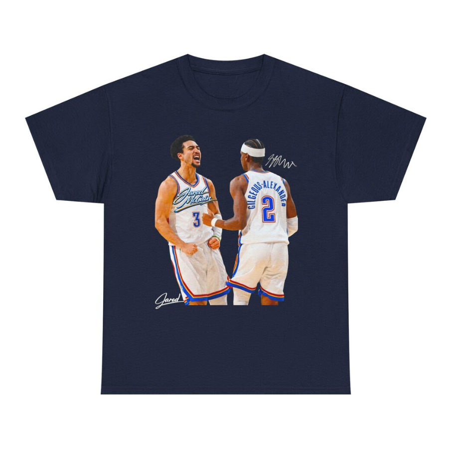 Jared McCain and Shai Gilgeous Alexander OKC T Shirt Player Graphic Tee