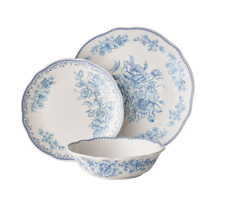 The Pioneer Woman Agatha 12-Piece Stoneware Dinnerware Set, Blue
