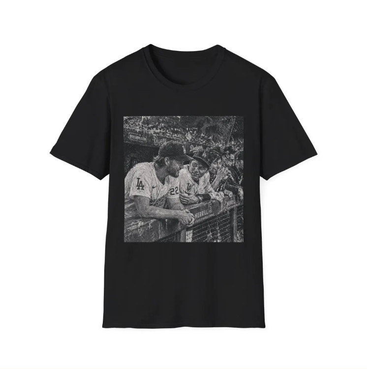 Baseball Players Ohtani Kershaw Abstract Photo T-Shirt Vintage Black & White Dodgers Stadium Image