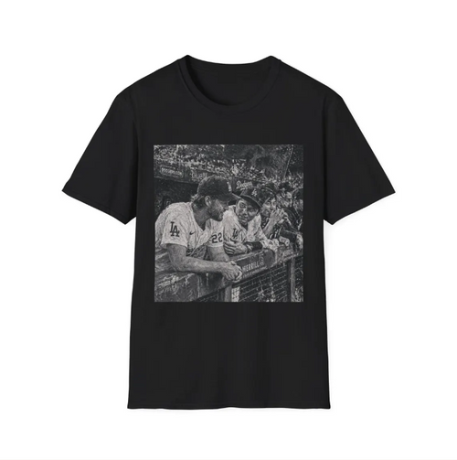 Baseball Players Ohtani Kershaw Abstract Photo T-Shirt Vintage Black & White Dodgers Stadium Image