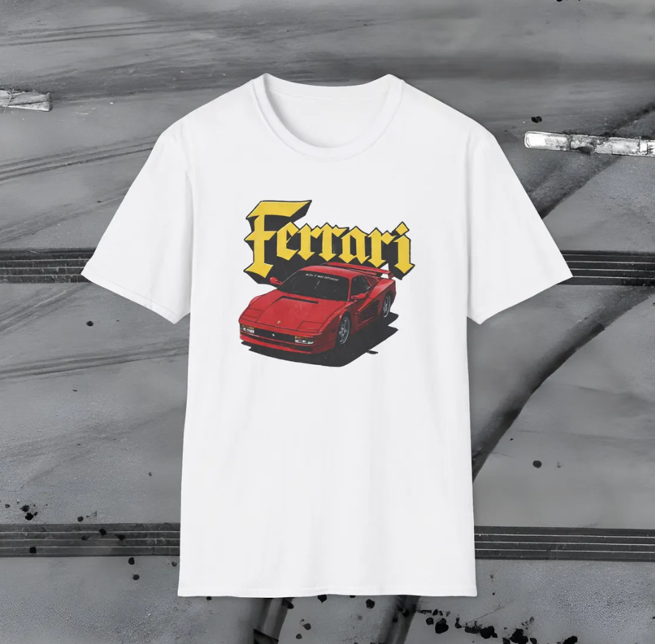 Ferrari Car T-Shirt Retro Supercar Graphic Tee, Classic Red Sports Car Design, Automotive Streetwear Shirt