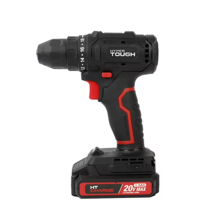 Hyper Tough 20V Brushless Cordless Drill with 1.5Ah Battery and USB-C Charging Cable
