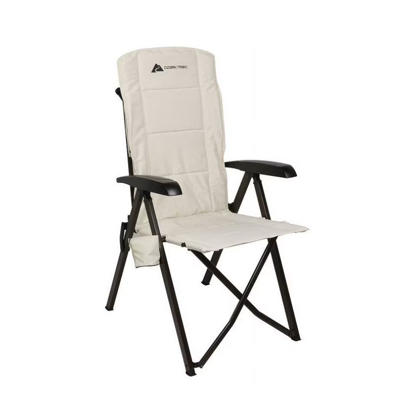 Ozark Trail Glamp High Back Reclining Lounge Chair with Adjustable Armrests, Creme