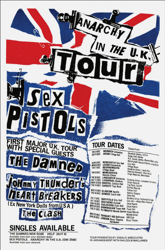 SEX PISTOLS CLASH DAMNED '76 UK Tour Concert Poster Johnny Thunder Heartbreakers