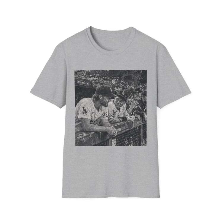 Baseball Players Ohtani Kershaw Abstract Photo T-Shirt Vintage Black & White Dodgers Stadium Image