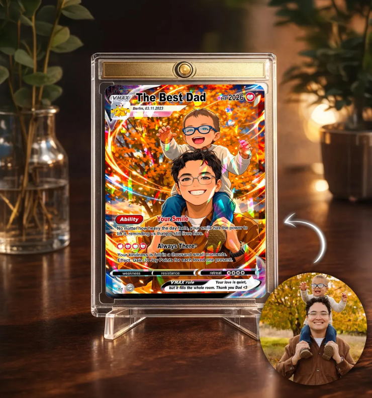 Dad Custom Pokemon Card VMAX, Personalized Pokemon Fathers Day Gift, VMAX Pokemon Custom Photo Pokemon Card, Pokemon trading card game Dad