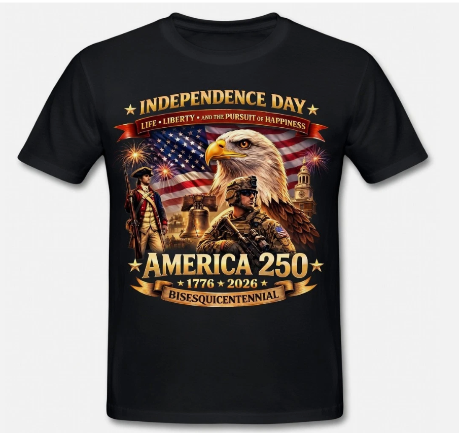 250 Years of Freedom 1776-2026 Patriotic Eagle T-Shirt USA Flag 4th of July Tee