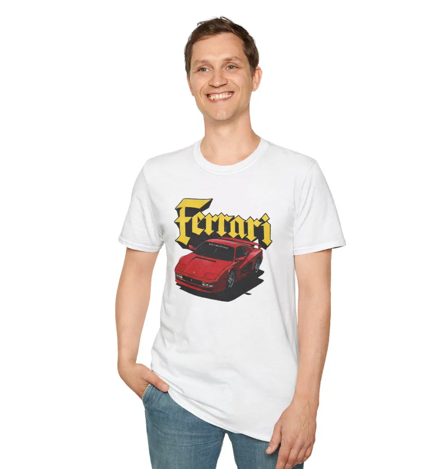 Ferrari Car T-Shirt Retro Supercar Graphic Tee, Classic Red Sports Car Design, Automotive Streetwear Shirt