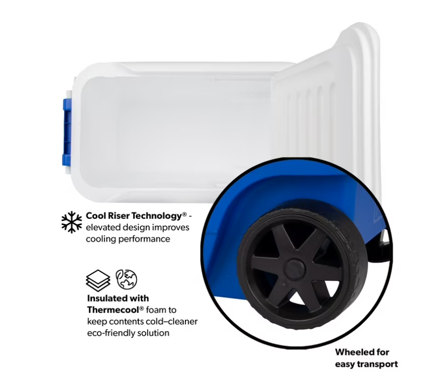 Igloo Wheelie Cool 38 QT Hard Sided Cooler with Wheels, Blue