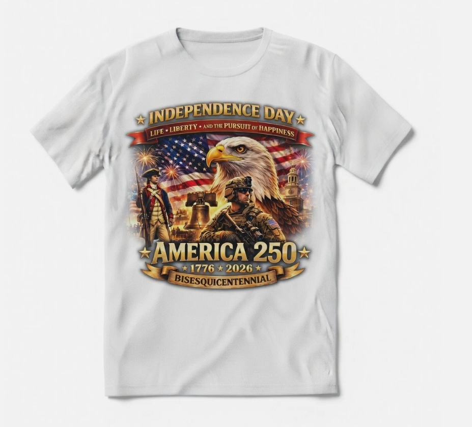 250 Years of Freedom 1776-2026 Patriotic Eagle T-Shirt USA Flag 4th of July Tee