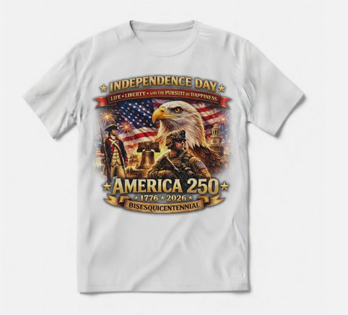250 Years of Freedom 1776-2026 Patriotic Eagle T-Shirt USA Flag 4th of July Tee