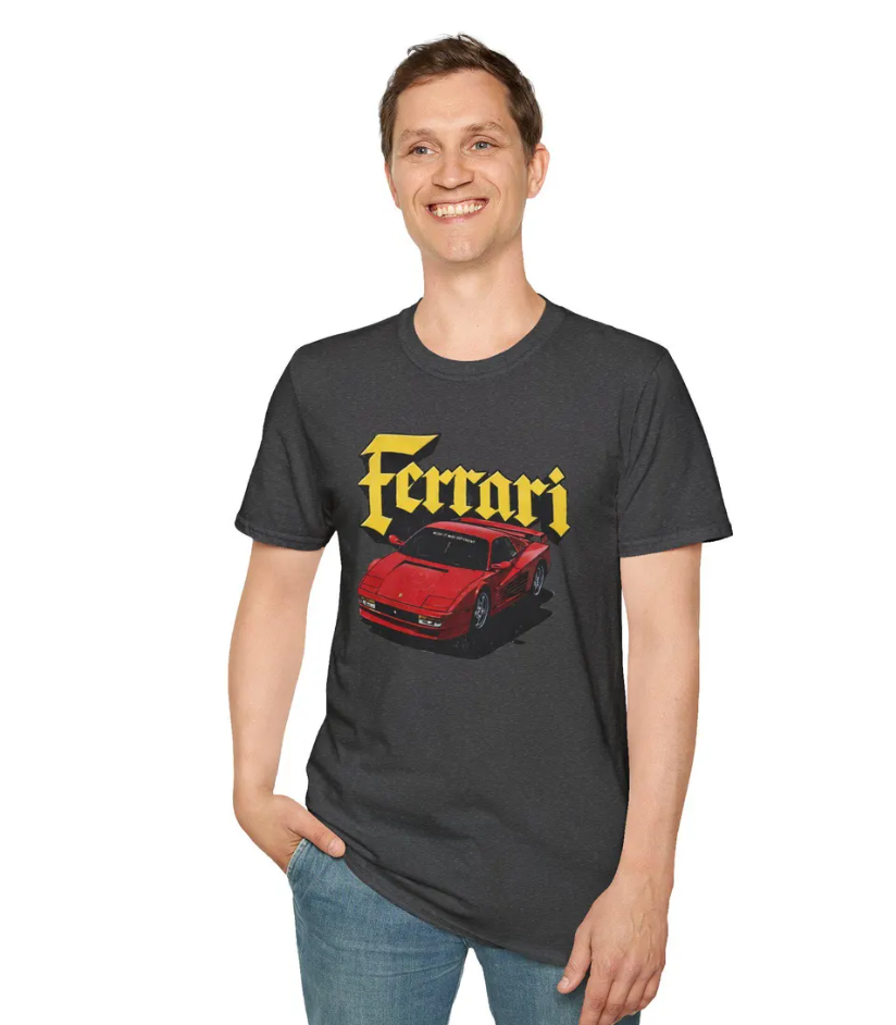 Ferrari Car T-Shirt Retro Supercar Graphic Tee, Classic Red Sports Car Design, Automotive Streetwear Shirt