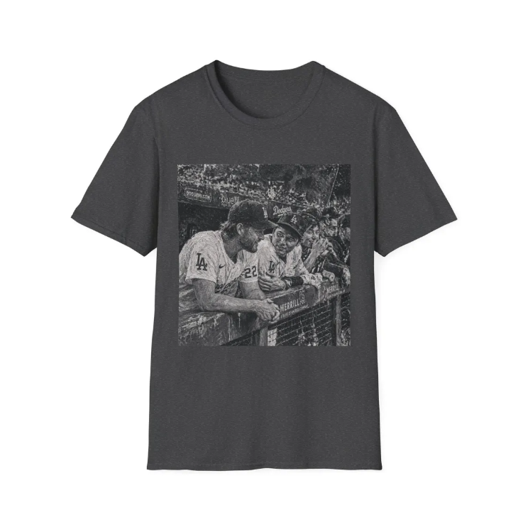 Baseball Players Ohtani Kershaw Abstract Photo T-Shirt Vintage Black & White Dodgers Stadium Image