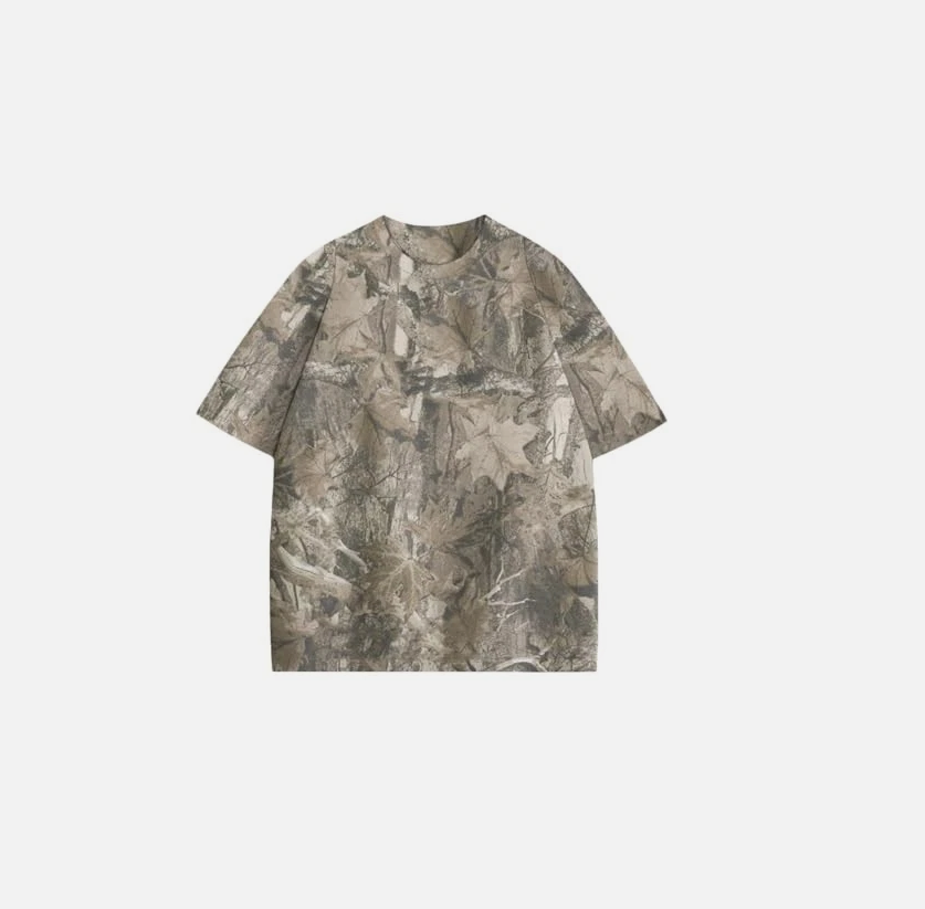 Camo Oversized Shirt Y2k Crewneck Maple Leaf Printed Short Sleeve Large Camo 02