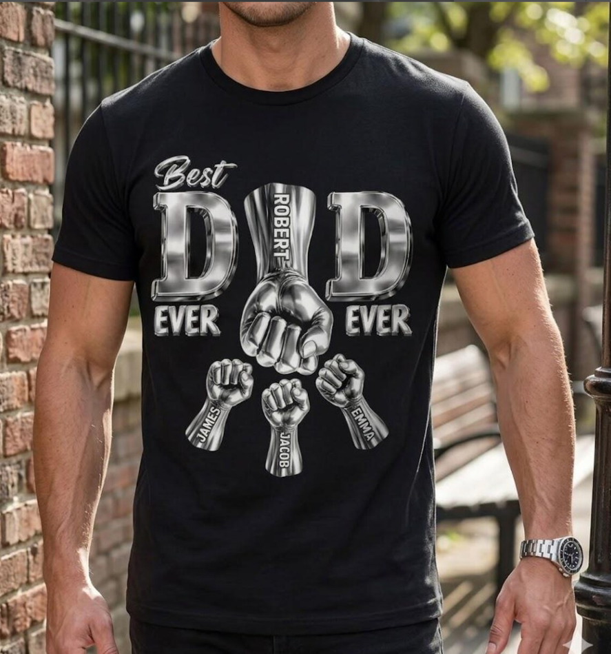 Personalized Best Dad Ever Shirt | Custom Fist Bump Father’s Day Gift for Dad & Grandpa