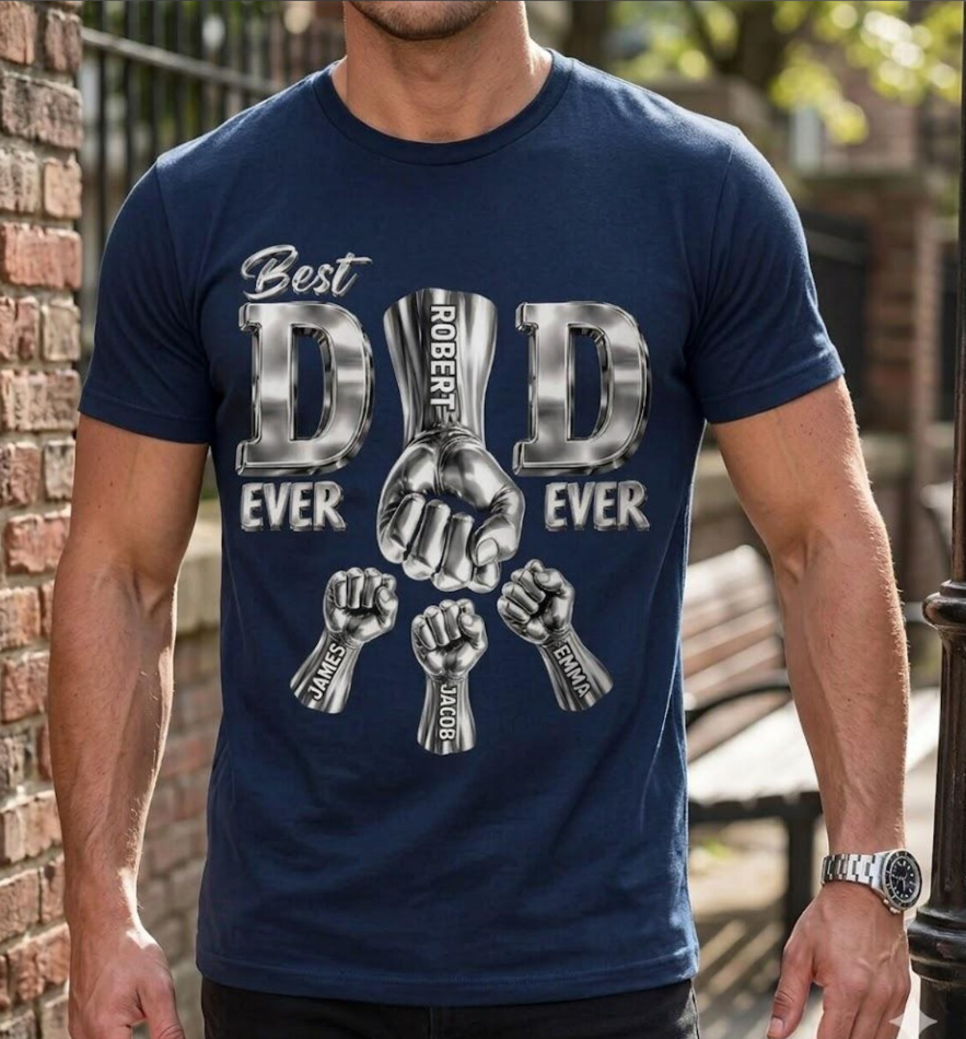 Personalized Best Dad Ever Shirt | Custom Fist Bump Father’s Day Gift for Dad & Grandpa