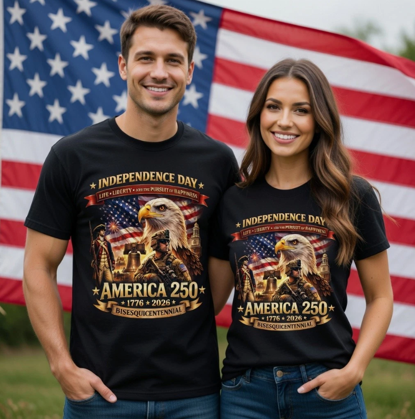 250 Years of Freedom 1776-2026 Patriotic Eagle T-Shirt USA Flag 4th of July Tee