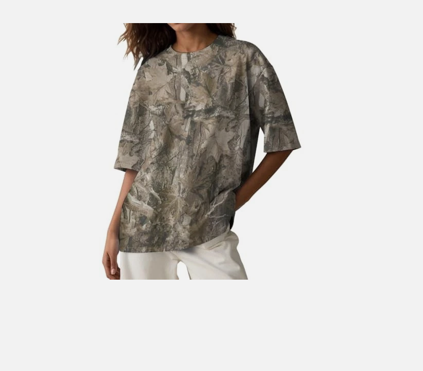 Camo Oversized Shirt Y2k Crewneck Maple Leaf Printed Short Sleeve Large Camo 02