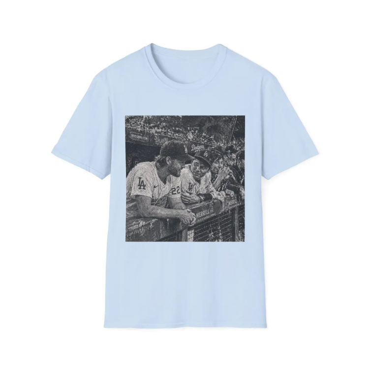 Baseball Players Ohtani Kershaw Abstract Photo T-Shirt Vintage Black & White Dodgers Stadium Image