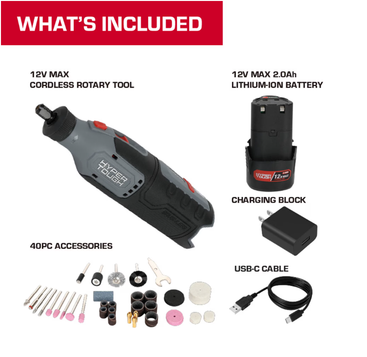 Hyper Tough 12V Rotary Tool with 2.0Ah Battery