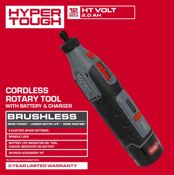 Hyper Tough 12V Rotary Tool with 2.0Ah Battery