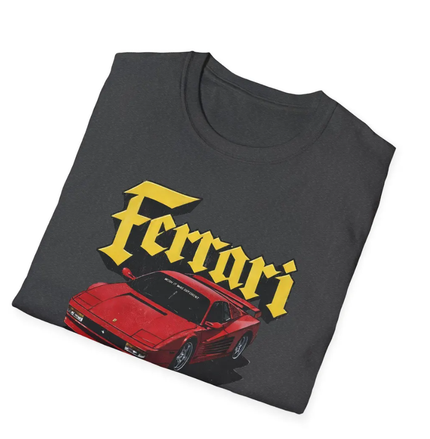 Ferrari Car T-Shirt Retro Supercar Graphic Tee, Classic Red Sports Car Design, Automotive Streetwear Shirt