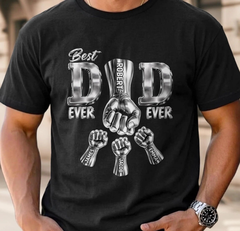 Personalized Best Dad Ever Shirt | Custom Fist Bump Father’s Day Gift for Dad & Grandpa