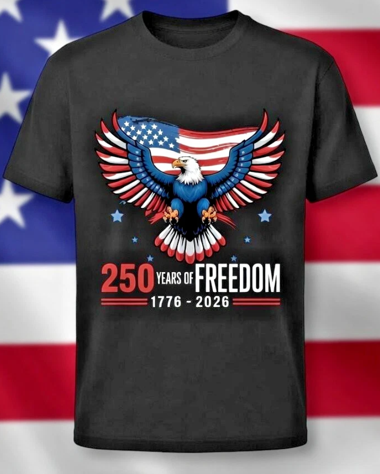 250 Years of Freedom 1776-2026 Patriotic Eagle T-Shirt USA Flag 4th of July Tee