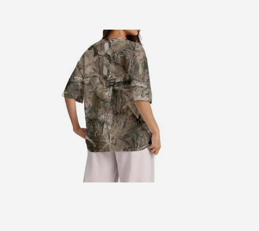 Camo Oversized Shirt Y2k Crewneck Maple Leaf Printed Short Sleeve Large Camo 02