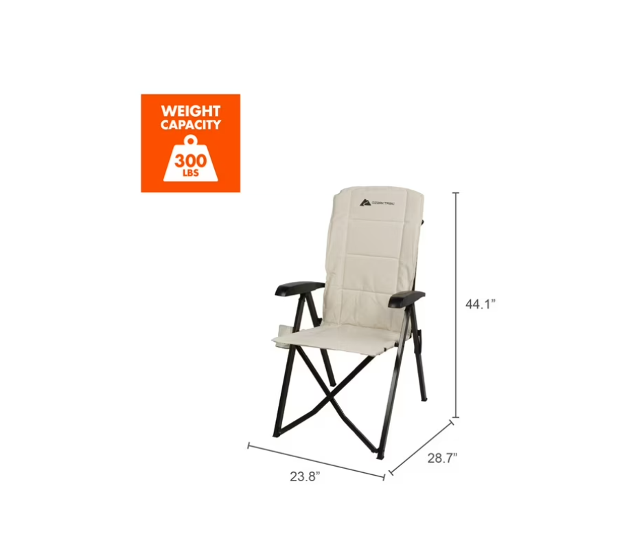 Ozark Trail Glamp High Back Reclining Lounge Chair with Adjustable Armrests, Creme