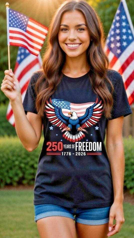 250 Years of Freedom 1776-2026 Patriotic Eagle T-Shirt USA Flag 4th of July Tee