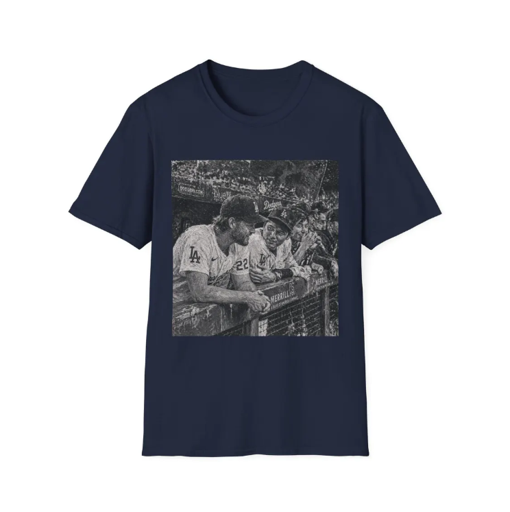 Baseball Players Ohtani Kershaw Abstract Photo T-Shirt Vintage Black & White Dodgers Stadium Image
