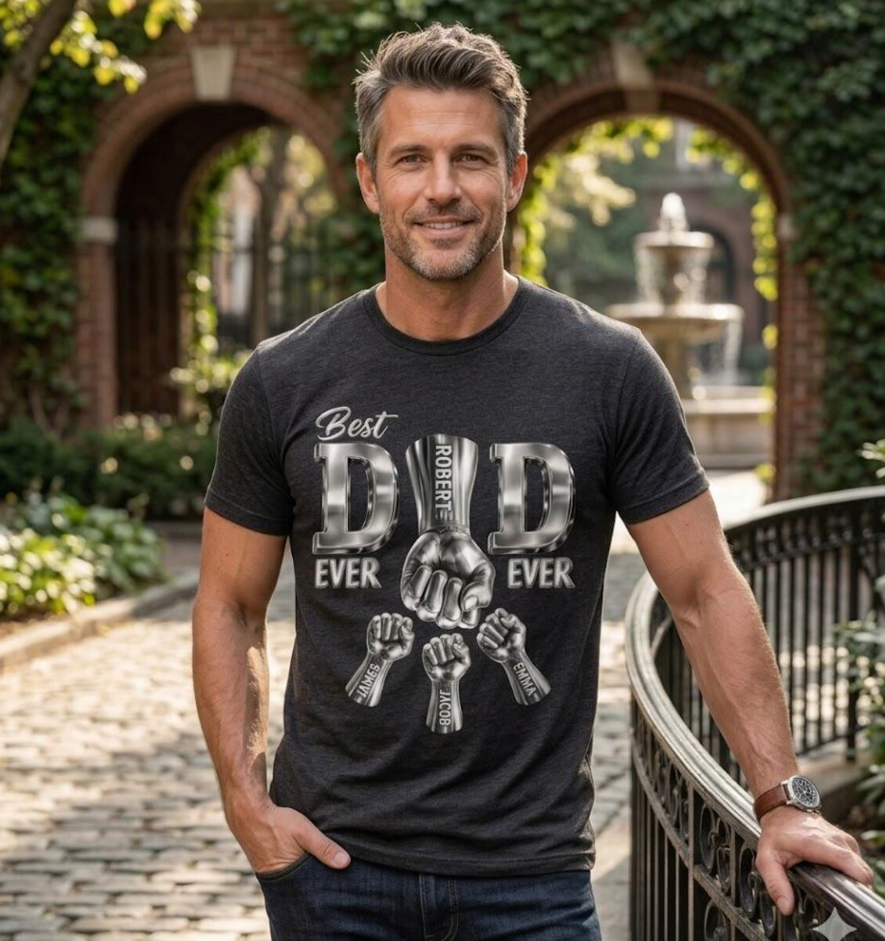 Personalized Best Dad Ever Shirt | Custom Fist Bump Father’s Day Gift for Dad & Grandpa