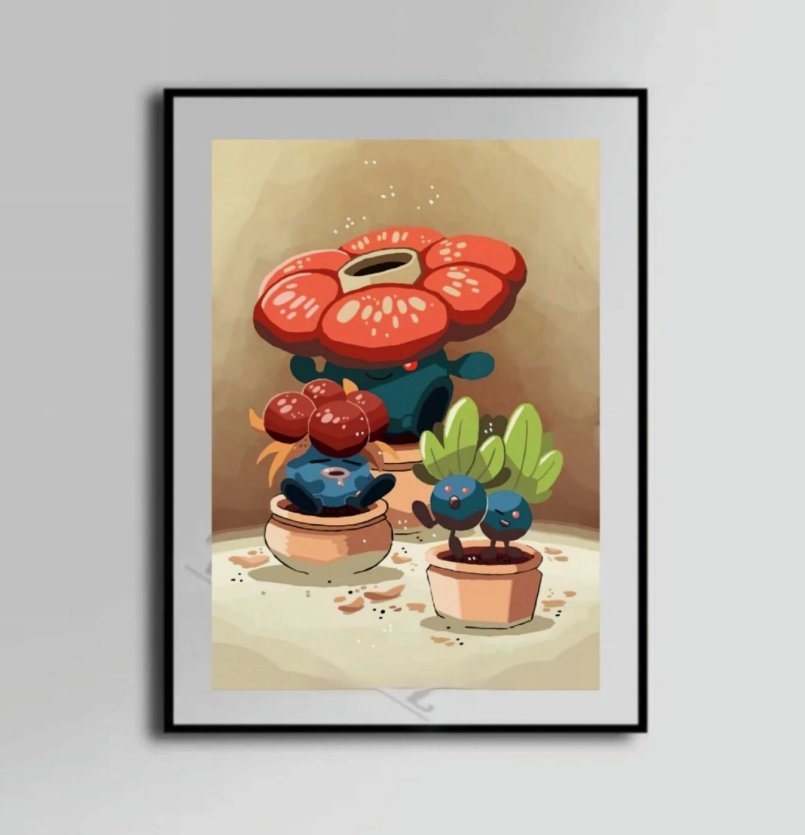 Vileplume and Oddish Pokeart canvas poster wall art