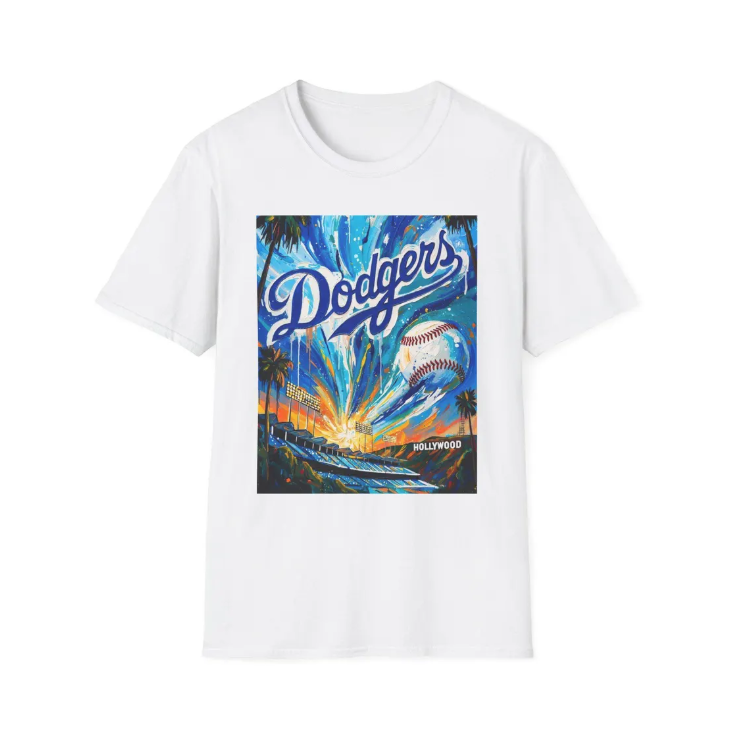 Dodgers Sunset Los Angeles Stadium Art T-Shirt Baseball Team Tee