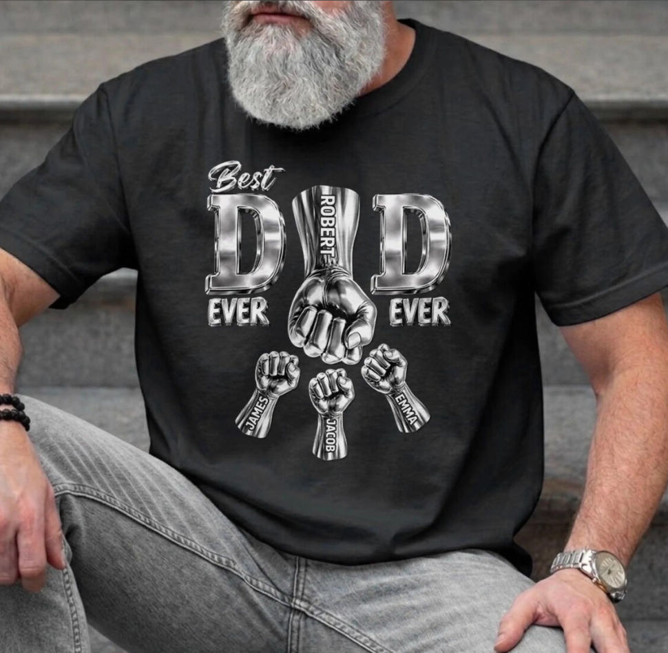Personalized Best Dad Ever Shirt | Custom Fist Bump Father’s Day Gift for Dad & Grandpa