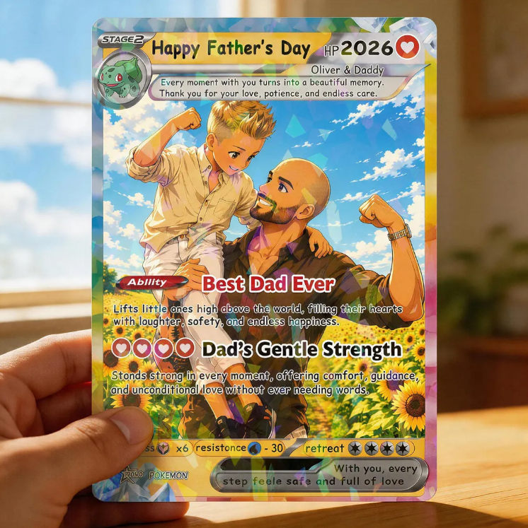 Personalized Father’s Day Pokemon Card, Custom Pokemon Photo Cards, Gifts for Gamer Mom, Father’s Day Gift, Custom Pokemon Trainer Card