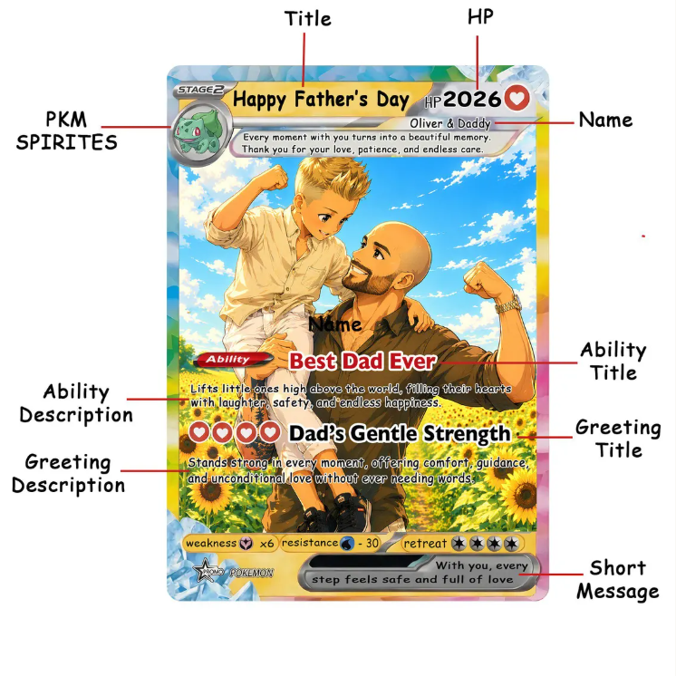 Personalized Father’s Day Pokemon Card, Custom Pokemon Photo Cards, Gifts for Gamer Mom, Father’s Day Gift, Custom Pokemon Trainer Card