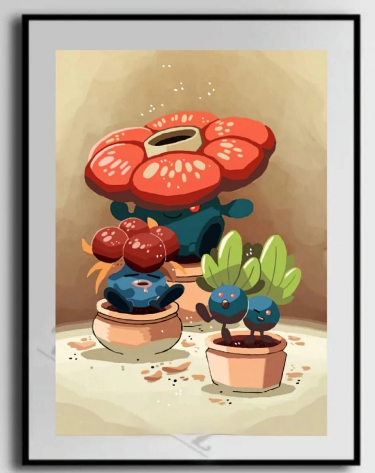 Vileplume and Oddish Pokeart canvas poster wall art