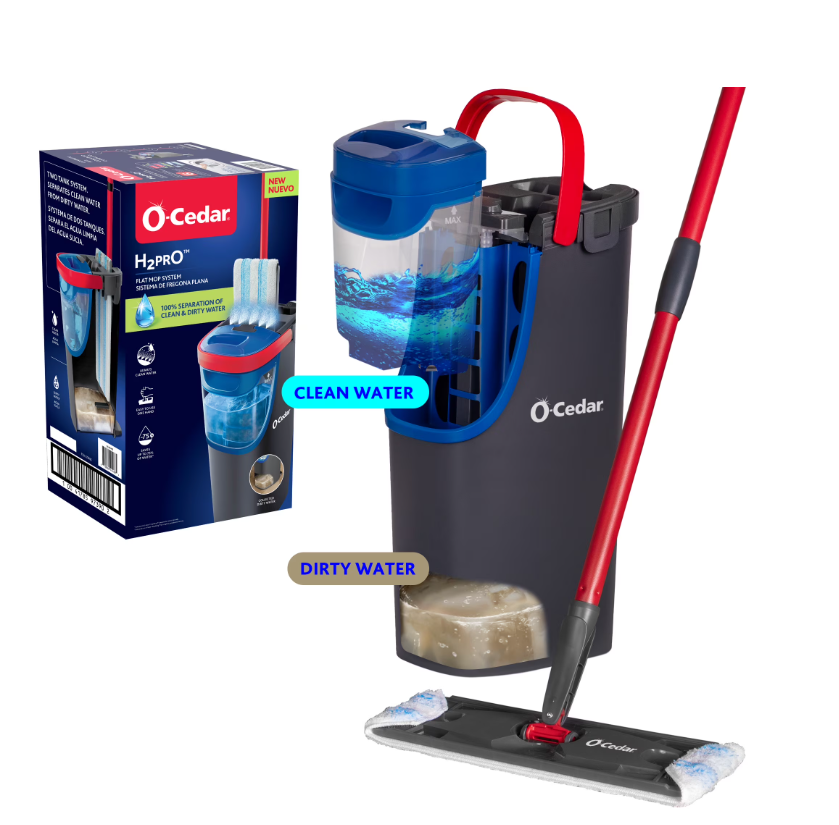 O-Cedar H2prO™ Flat Mop System with Dual Tank Design and Reusable Microfiber Pads